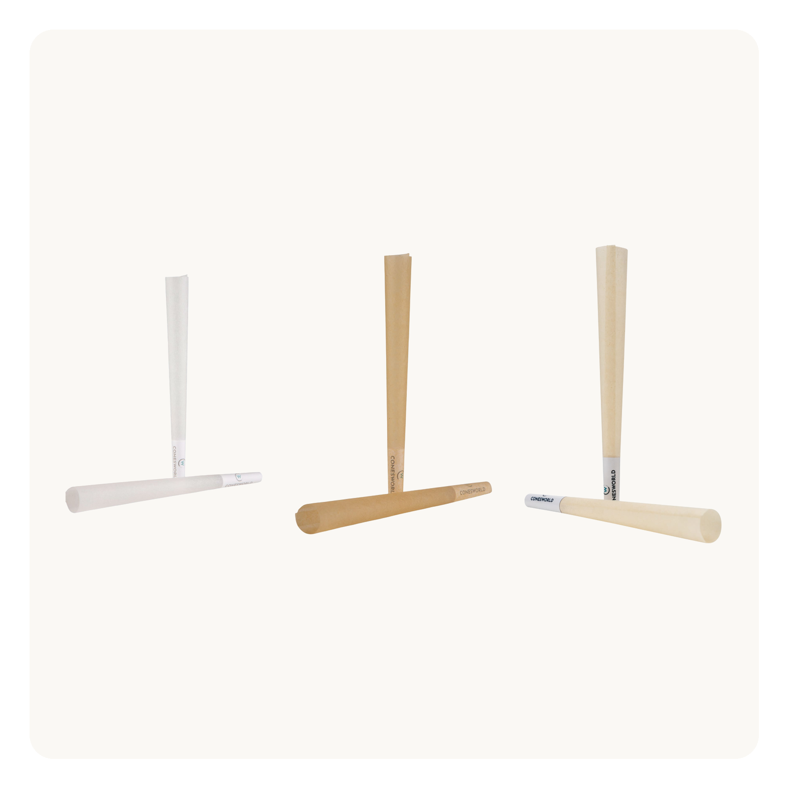 Paper Trio Bundle: 109 mm refined white, unrefined brown and unrefined organic hemp cones